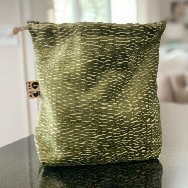 NEW!   Go-Go bag by 65 South - Green Velvet Drawstring Knitting / Crochet Project bag