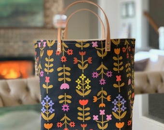Favorite Flowers Black Bucket Bag by 65 South - Knitting Project bag