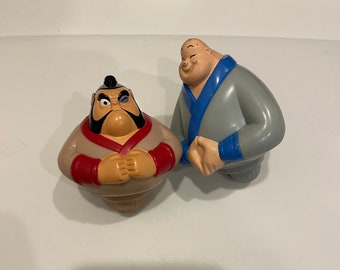 Set of 2 1998 McDonalds Disney&#39;s Mulan Ling/Chien-Po Tops | Happy Meal Toy