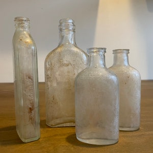 Set of 4 Vintage Glass Medicine Apothecary Bottles | Dug bottle