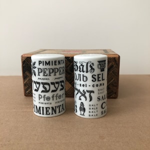 Vintage porcelain multi-language salt & pepper shakers
