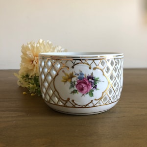 Vintage Ceramic Basket with Floral Designs | Ceramic Bowl | Candy Dish | Trinket Bowl