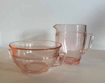 Vintage Fostoria Priscilla Pink Depression Glas Zuckerdose und Milchkännchen Tasse