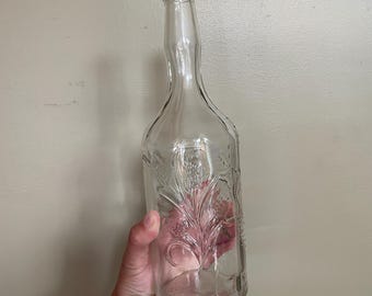Vintage 4/5 Quart Clear Glass Liquor Bottle Embossed Wheat Thistle Grass Design