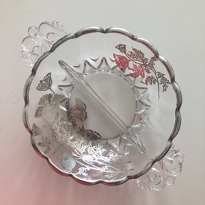 Vintage Silver City Glasschale mit Sterlingsilberrand & Overlay Blumen | Kristall Schüssel | Genuss Schüssel | Dipschale