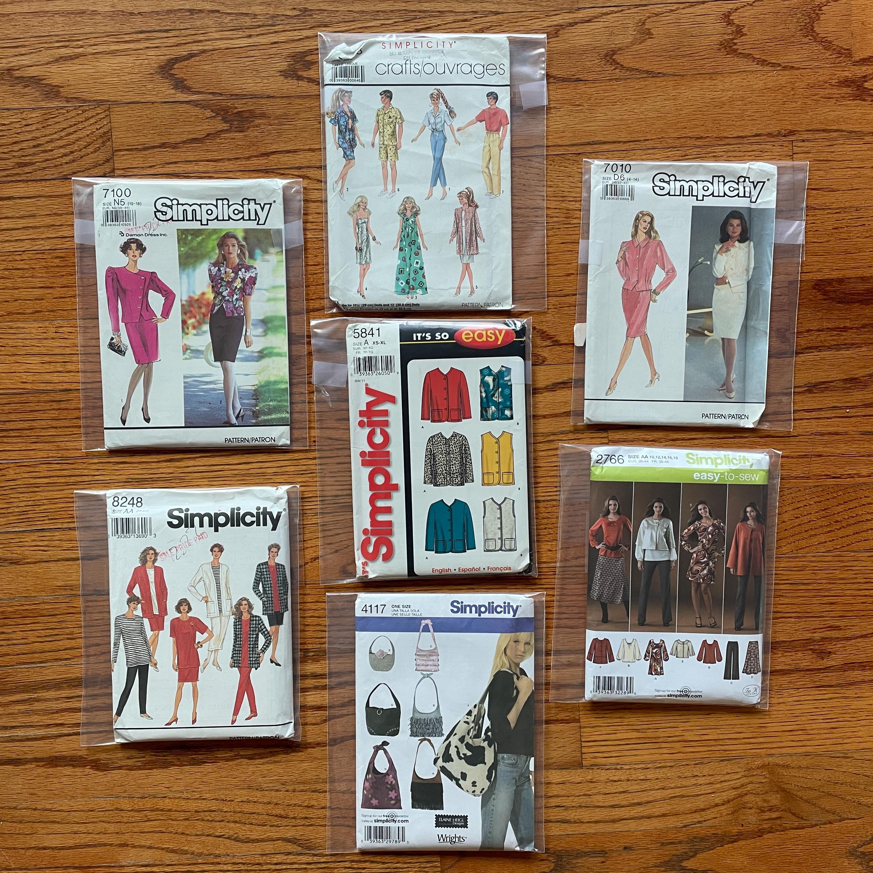 Assorted Vintage Simplicity Sewing Patterns for Clothing, Dolls, and Bags