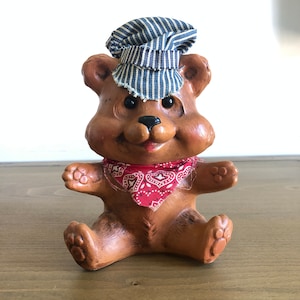 Vintage Train Conductor Bear Bank | Piggy Bank | Coin Bank