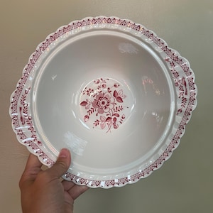 Vintage Johnson Bros English Earthenware China Red Transferware Floral Serving Kitchen Bowl