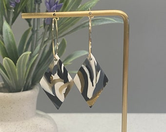 Gold/Black/Gray/White Polymer Clay Hoops