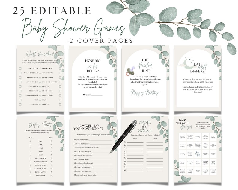 25 Editable Baby Shower Games, Party, Baby Shower Games Bundle