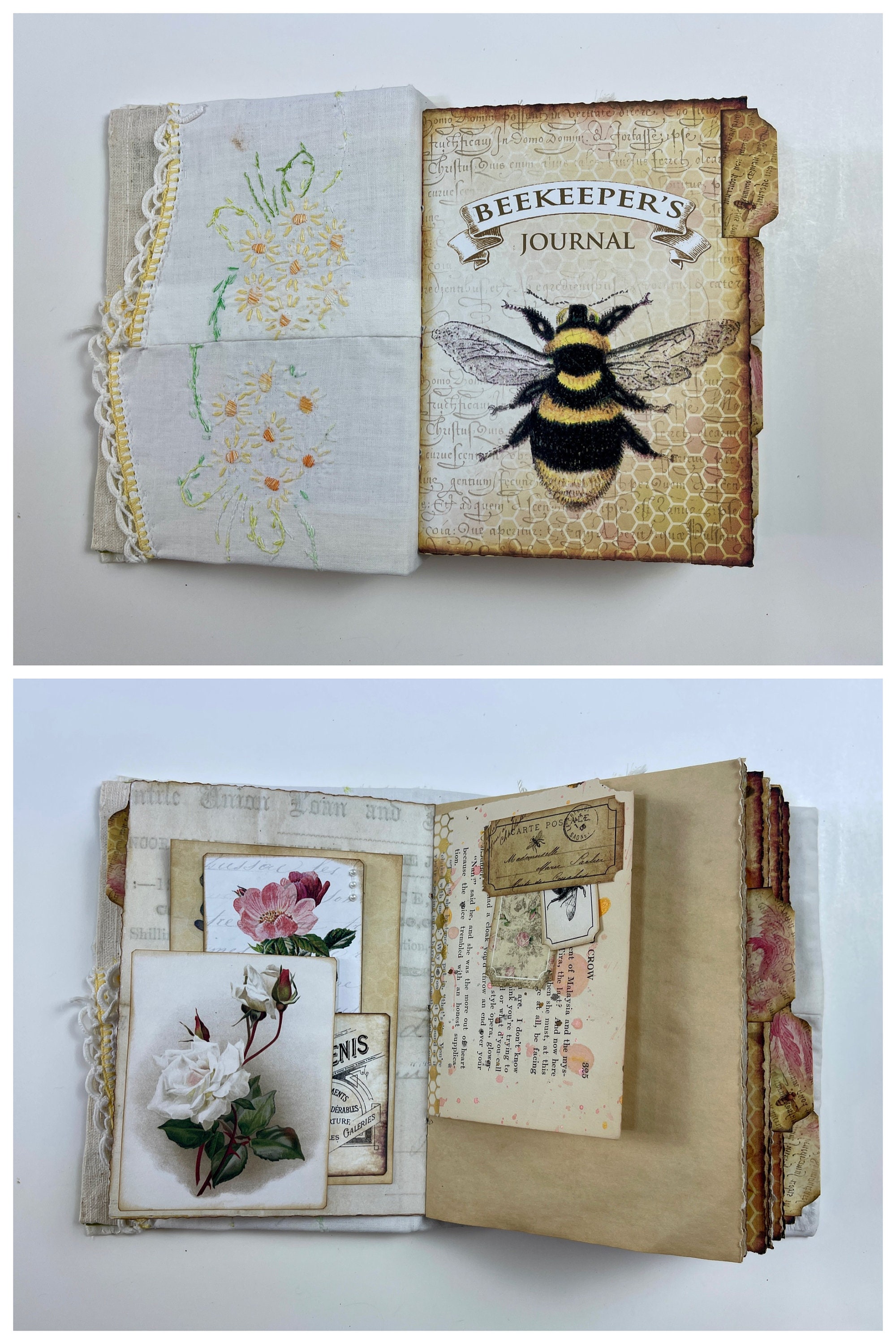 Handmade Bee Keeper's Junk Journal: Vintage Fabric, Hand-dyed Pages - Etsy - Woodworking Non Professionals Bee Diary Organizing
