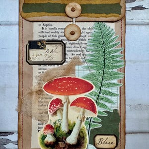 Set of 2 Handmade Mushroom and Floral Envelope – Forest Theme, String Closure, Stitched Details