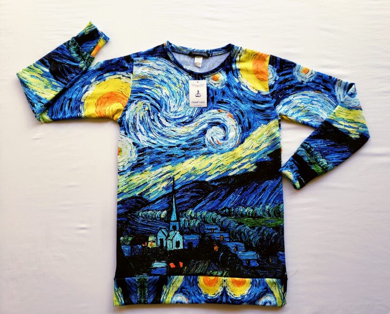 Gildan Vincent van Gogh print sweatshirt, men's size L cotton white type Vintage Second Hand