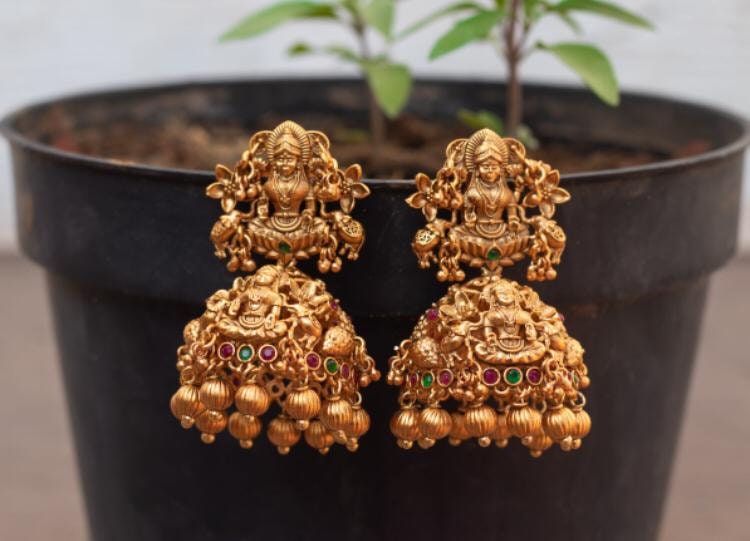 Golden earrings golden temple jewelry wedding jewelry Etsy