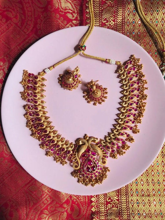 wedding jewelry Kemp stone and pearl necklace set jewelry for brides golden temple jewelry necklace set