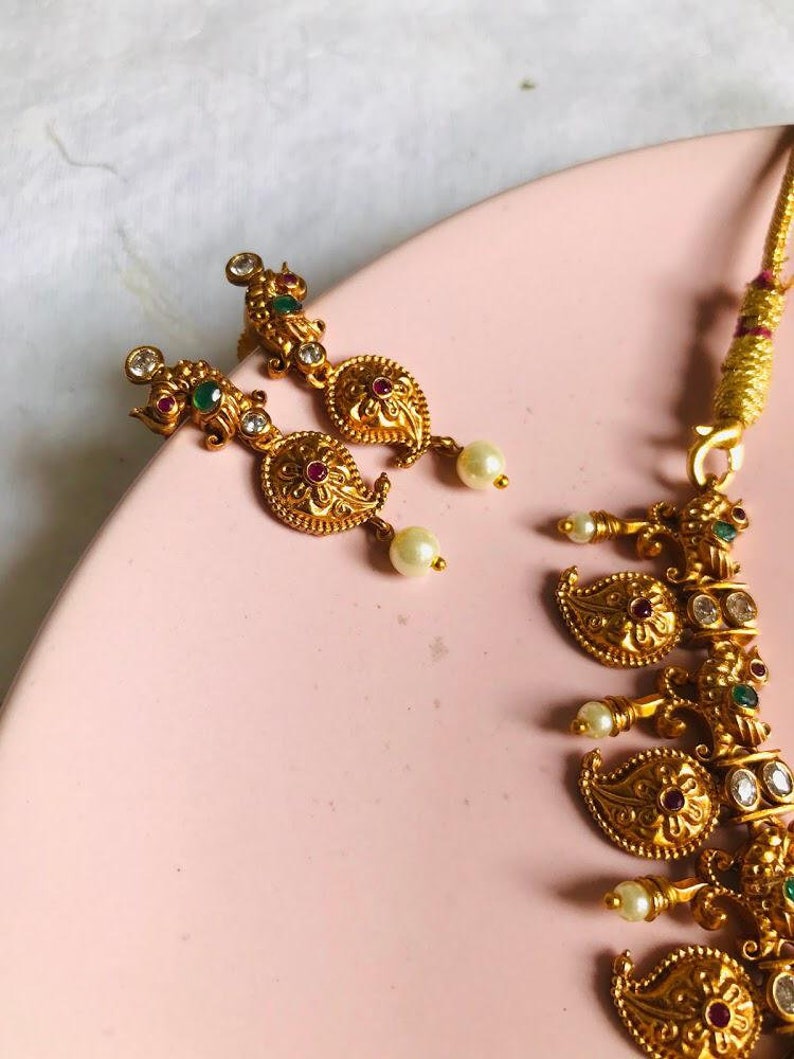 wedding jewelry Kemp stone and pearl necklace set jewelry for brides golden temple jewelry necklace set