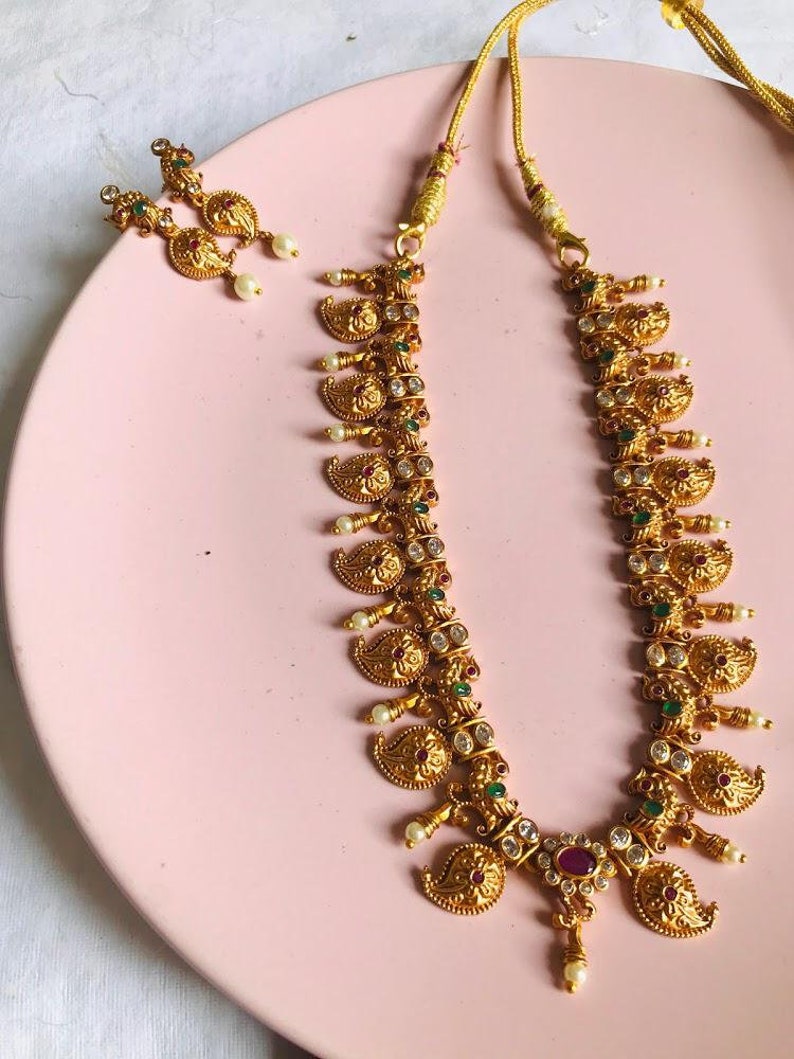 wedding jewelry Kemp stone and pearl necklace set jewelry for brides golden temple jewelry necklace set
