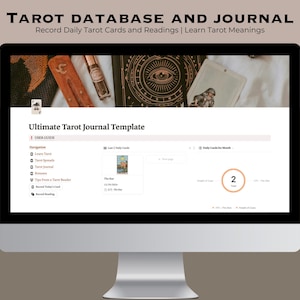 Modello di diario dei tarocchi Notion, INCLUDE un foglio di trucchi sui tarocchi, stesure dei tarocchi, diario dei tarocchi, spunti per il diario e suggerimenti sui tarocchi. / GraceTheDiviner