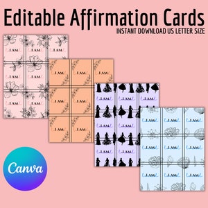Carte di affermazione modificabili. Pagine vuote delle carte di affermazione. Carta Mantra pastello stampabile. PDF in formato Lettera USA.