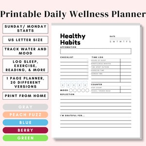 Daily Wellness Journal Printable. Self Care Planner Page Printable ...