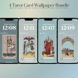 Cups Tarot Card Phone Wallpaper: Ace, Two, Three, Ten (Digital Download)