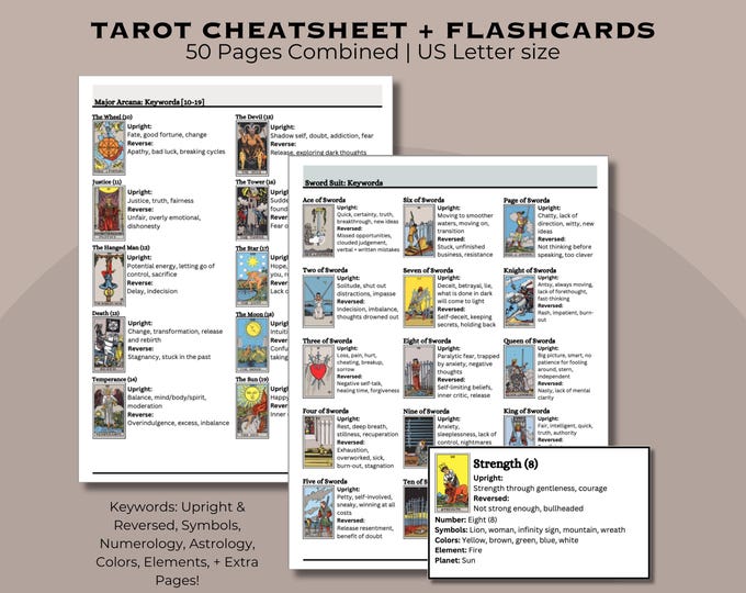 Printable Tarot Cheat Sheet & Flashcards: Beginner's Guide (PDF) - Etsy