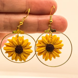 Sunflower hoop earrings