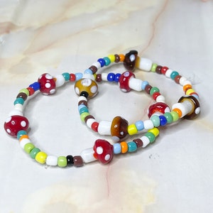 mushroom bracelet, seed bead bracelet, boho bracelet. hippie bracelet