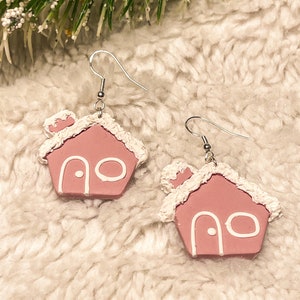 pink ginger bread house earrings