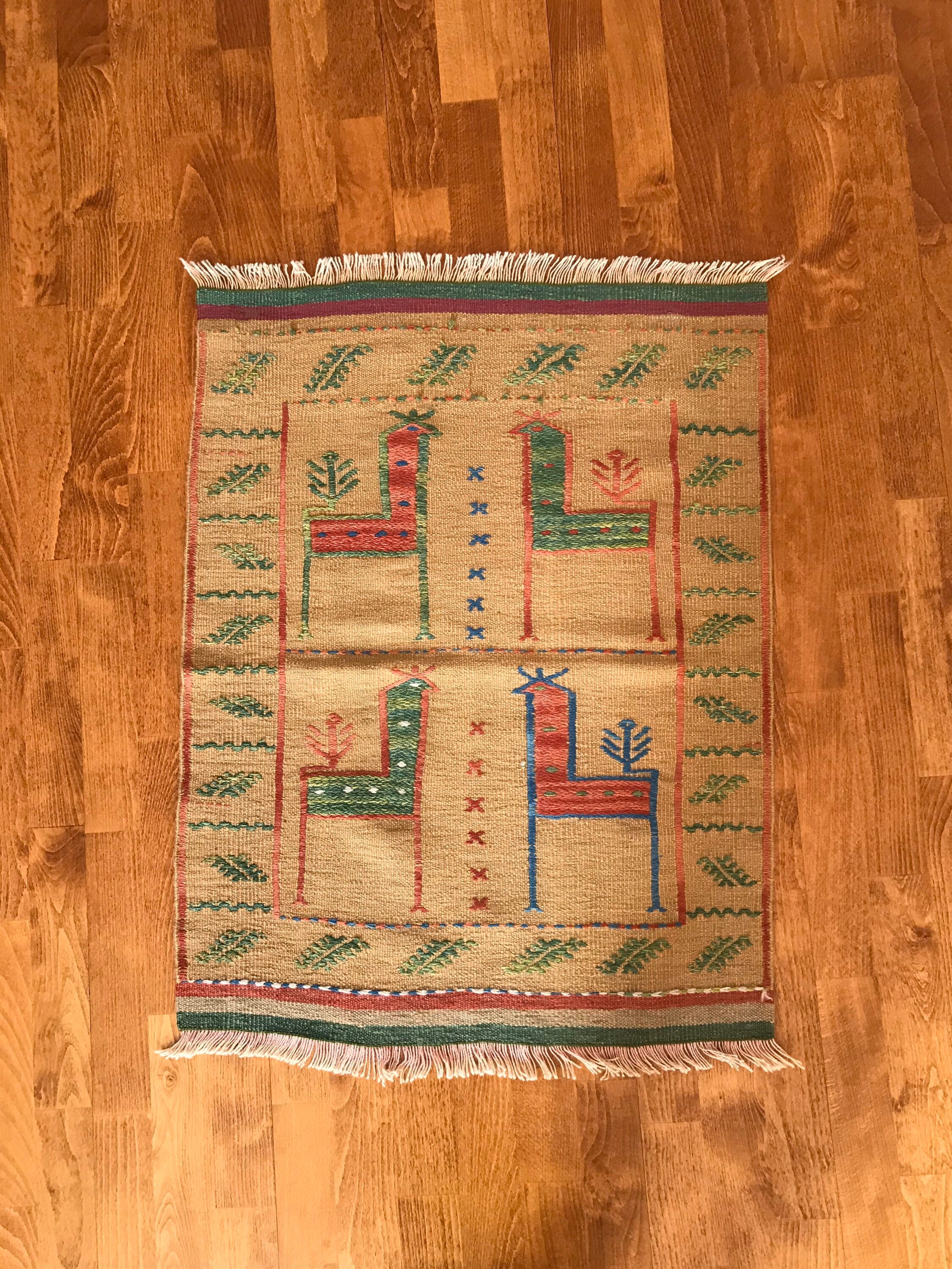 Turkish Handwoven Animal Figured Kilim Rug Kitchen Rug Etsy