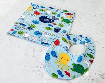 Ocean Friends Baby Bib and Burp Cloth Set (Baby Gift)