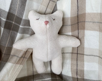 Handmade Organic Cotton Teddy Bear: Embroidered Plush Stuffed Animal