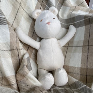 Organic Cotton Flannel Teddy Bear - Handmade stuffed animal- eco-friendly and chemical free.
