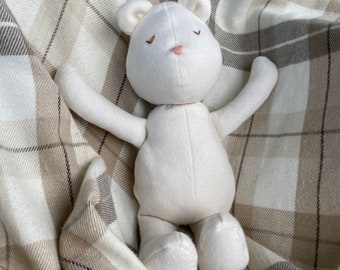 Organic Cotton Flannel Teddy Bear - Handmade stuffed animal- eco-friendly and chemical free.