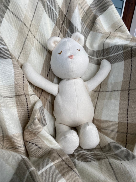 Organic Cotton Flannel Teddy Bear - Handmade stuffed animal- eco-friendly and chemical free.