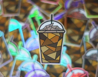 Frappuccino Coffee Sticker, Holographic Water Resistant Decal for Water Bottle, Car, Laptop, Phone