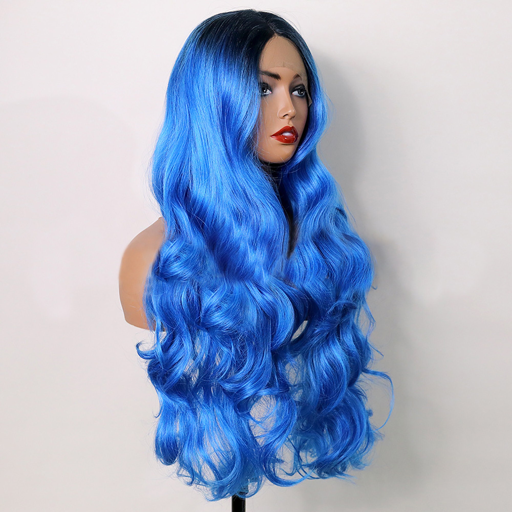 Front Lace Chemical Fiber Wig Headgear Blue Wig Curly Wig Etsy