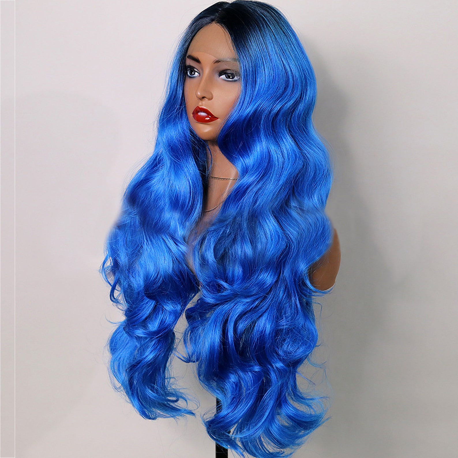 Front Lace Chemical Fiber Wig Headgear Blue Wig Curly Wig Etsy