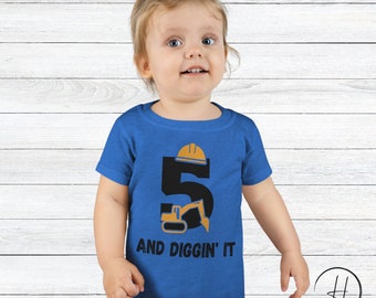 5th Birthday Shirt | Fifth Birthday | Construction Birthday Shirt | 5 and Digging it Shirt | 5 year Old Birthday