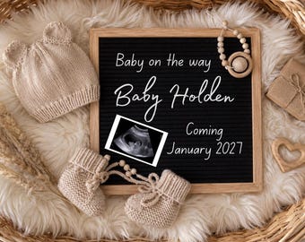 Minimalist Pregnancy Announcement Template, Editable Canva Social Media Baby Reveal