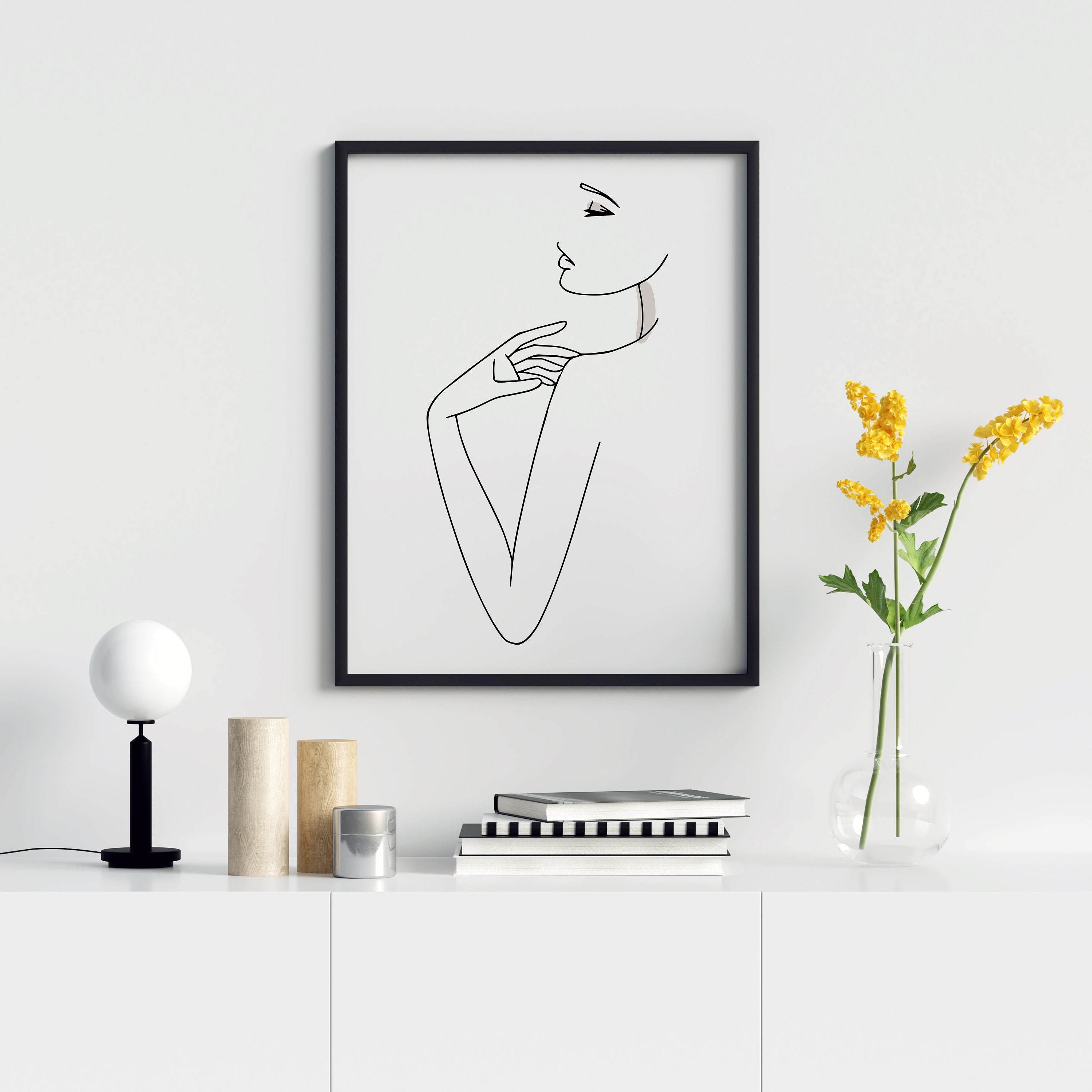 Female Line Drawing Line Art Print Printable Wall Art Woman | Etsy