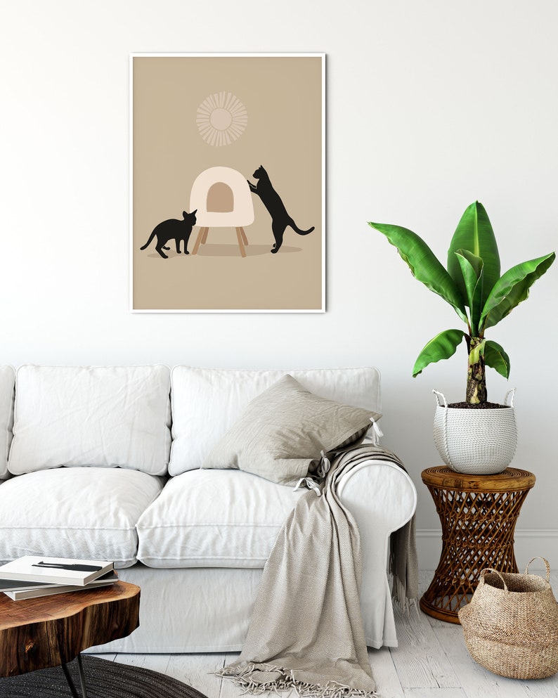 Cat Wall Art Abstract Cat Art Mid Century Modern Wall Art Etsy