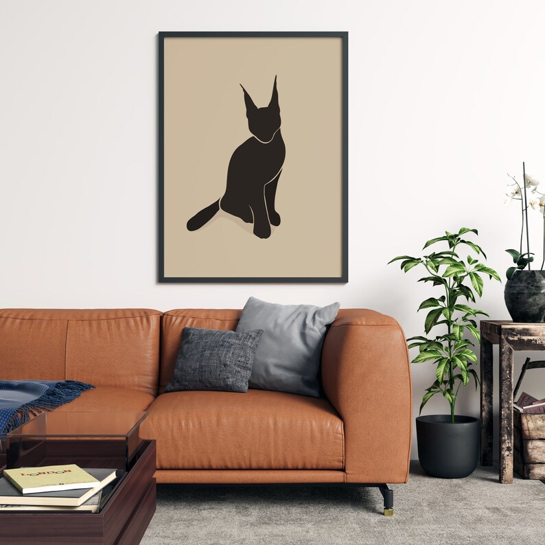 Abstract Cat Art Mid Century Modern Wall Art Cat Print Etsy