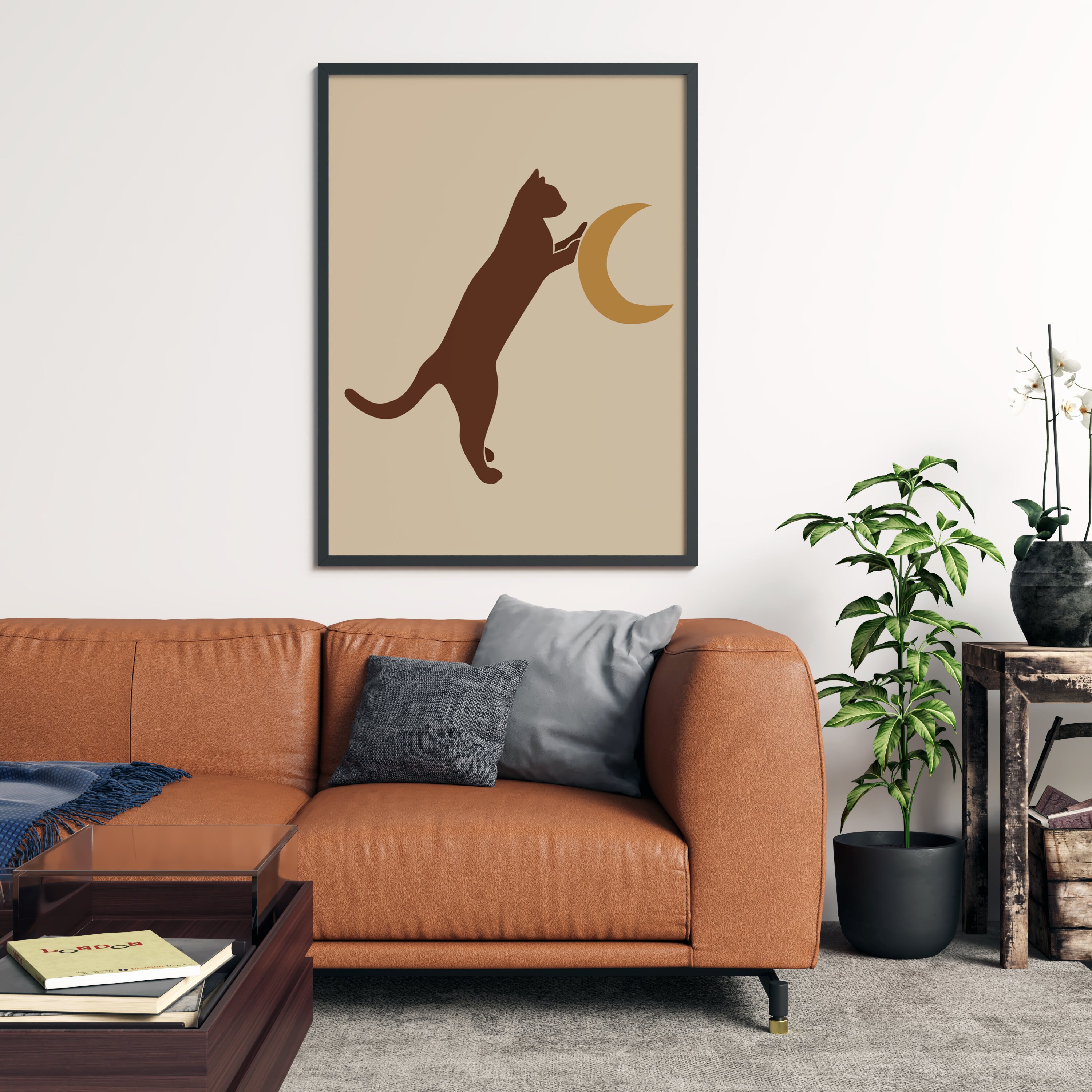 Modern Cat Wall Art Mid Century Modern Wall Art Cat Print Etsy