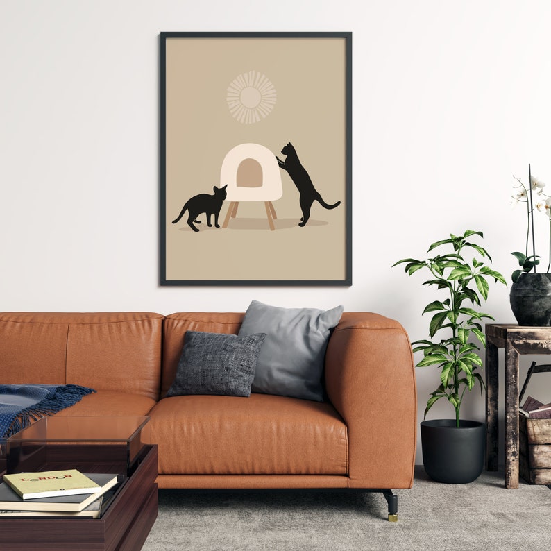 Cat Wall Art Abstract Cat Art Mid Century Modern Wall Art Etsy