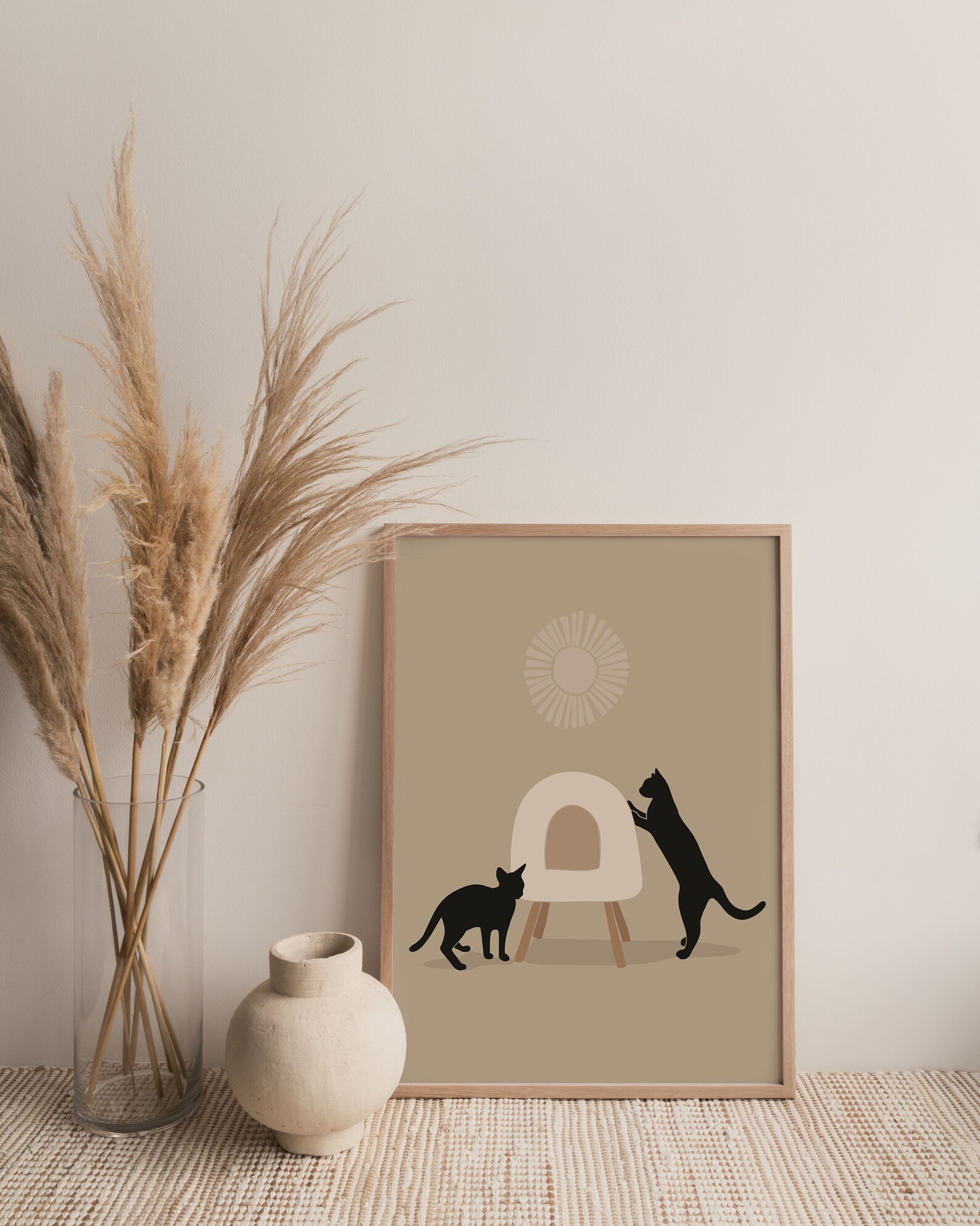 Cat Wall Art Abstract Cat Art Mid Century Modern Wall Art Etsy