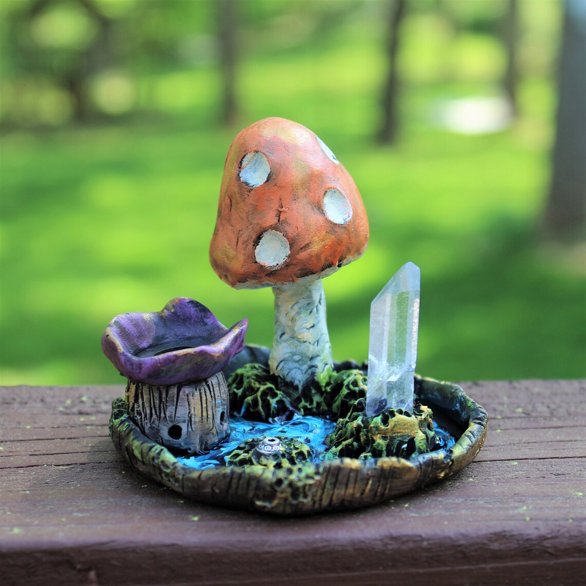 Mushroom and Quartz Crystal Incense Burner Whimsical Incense Etsy