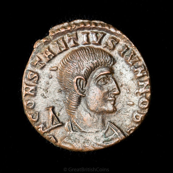 コンスタンティヌス 2 世ローマ硬貨、AE フォリス (西暦 337 ～ 361 年