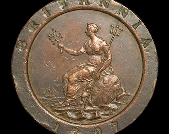 大英帝国　ジョージ3世　車輪銭　2 ペンス銅貨　1797 Copper 1797 Cartwheel British Twopence Coin Featuring King George