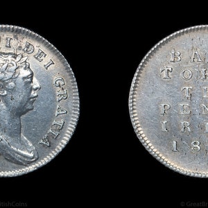 Ireland King George III Silver 10 Pence Bank Token 1805, Irish Coins, British Coins, History Gifts